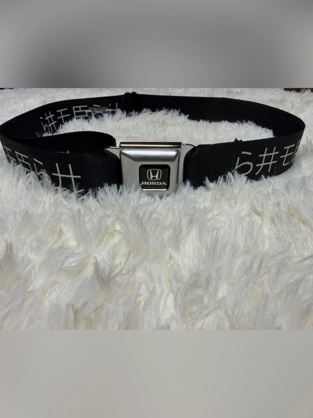 Buckle-Down Black Seatbelt Belt with Silver Honda Buckle